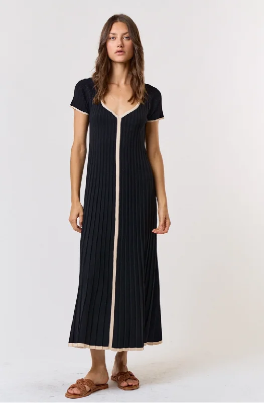 Idyllwild Ribbed Maxi Dress- Black/Cream Goth maxi dresses