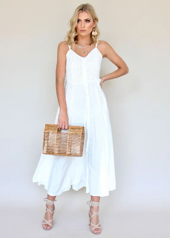 Mimi Maxi Dress - White Embroidered Denim maxi dresses