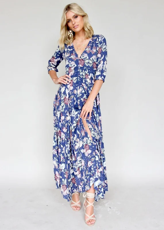 New Romantics Maxi - Indigo Floral Knitted maxi dresses