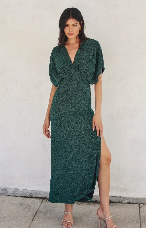 Nightscape Blousson Maxi Dress- Emerald Preppy maxi dresses