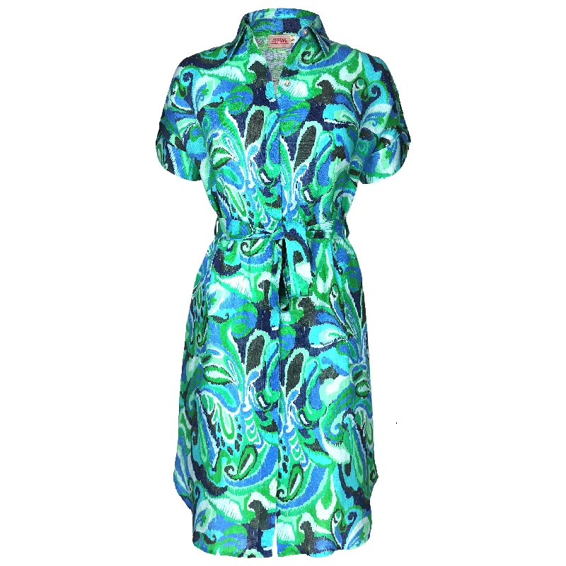 Patsy Midi Shirt Dress Blu/Green Paisley Velvet midi dresses