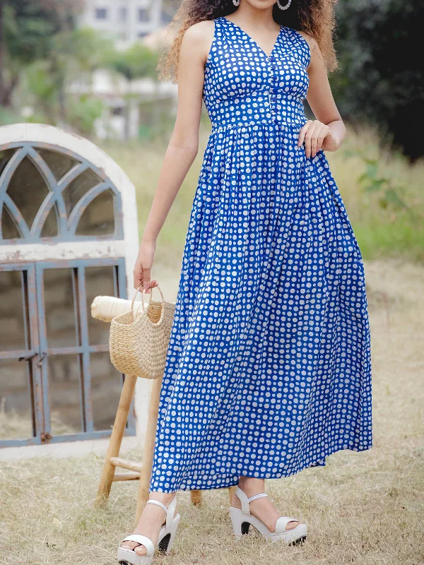 Polka Dot Maxi Dress Blue Formal maxi dresses