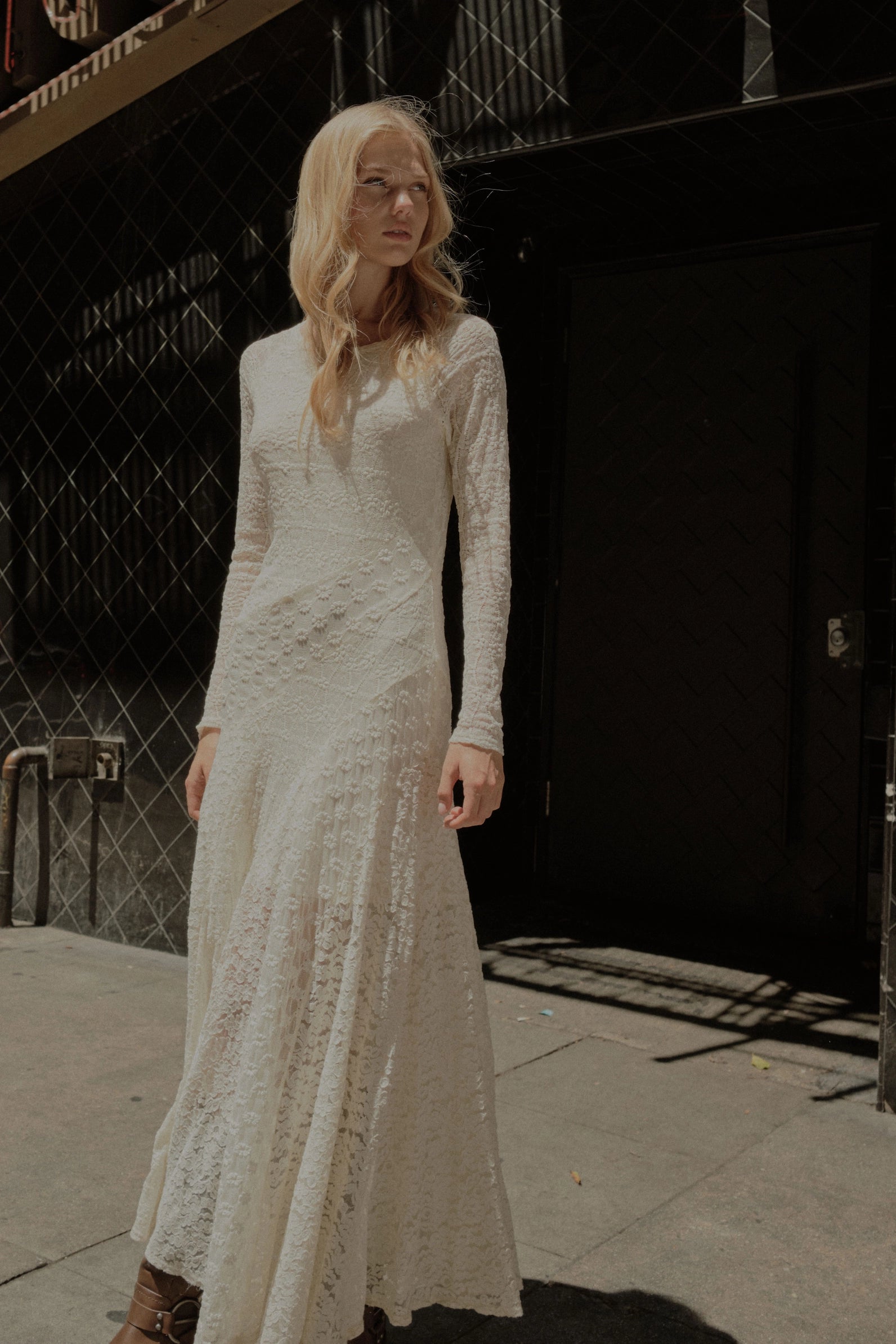 Sifer Floral Lace Maxi Dress- Cream Edgy maxi dresses