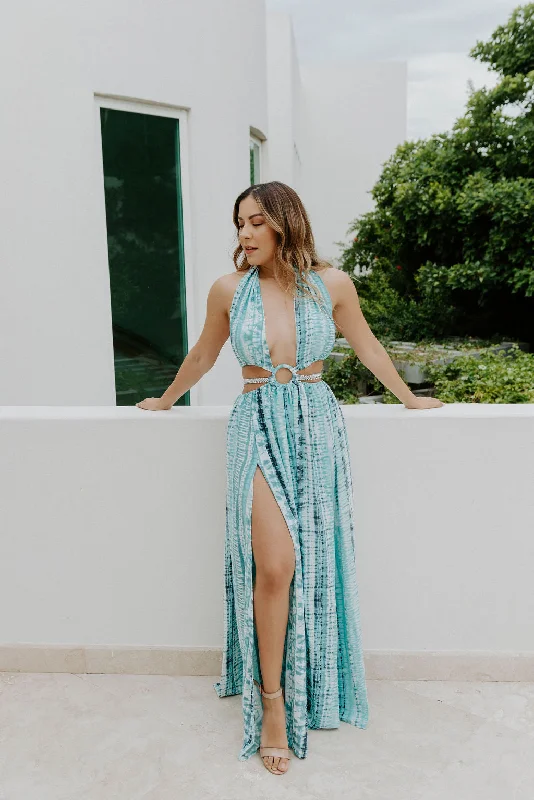 Stuck In Santorini Blue Cut Out Maxi Dress Lightweight maxi dresses for hot weather