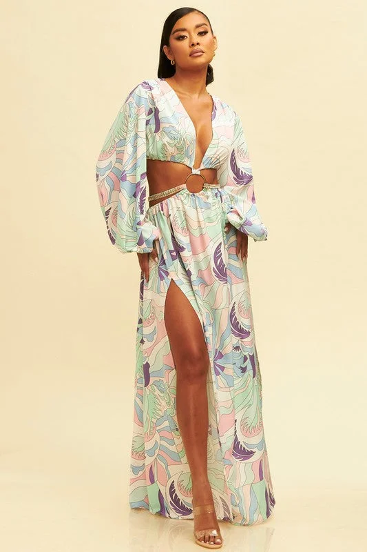 Summer In Capri Printed Cut Out Maxi Dress Best maxi dresses for summer vacation