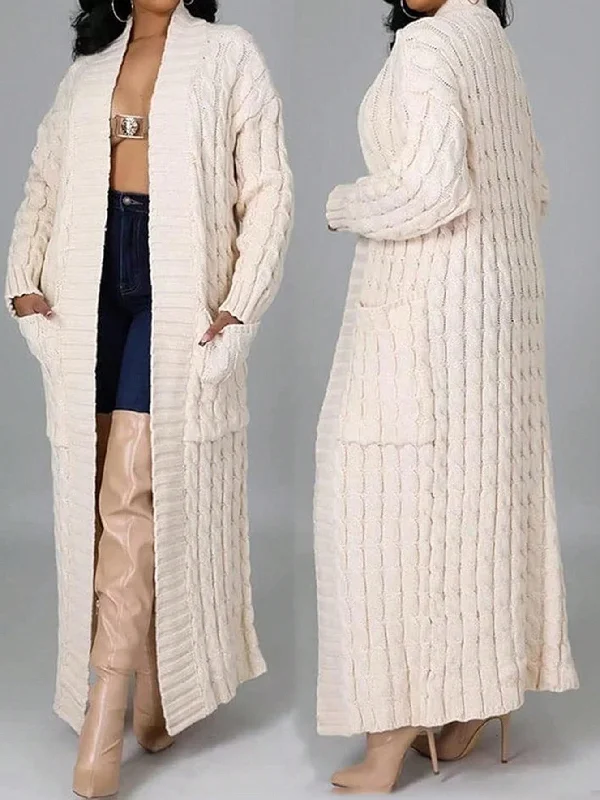 Women Casual White Apricot Long Knitted Cardigan-Z, Long Sleeve Sexy maxi dresses