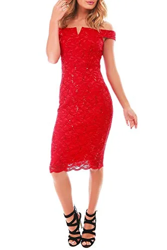 Womens Sequin Lace Bardot Bodycon Midi Dress Zara midi dresses