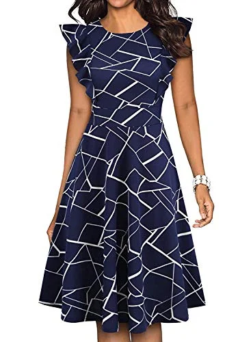 Women's V Neck Printed Long Sleeve Unique Cross Wrap Casual Flared Midi Dress Holiday midi dresses