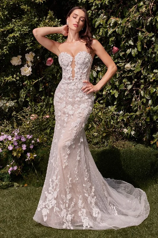 Cinderella Divine -CD793W Strapless Floral Applique Bridal Mermaid Dress Brunch floral dresses