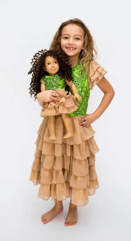 Green African Print Girl & Doll Dress Set Sexy floral print dresses