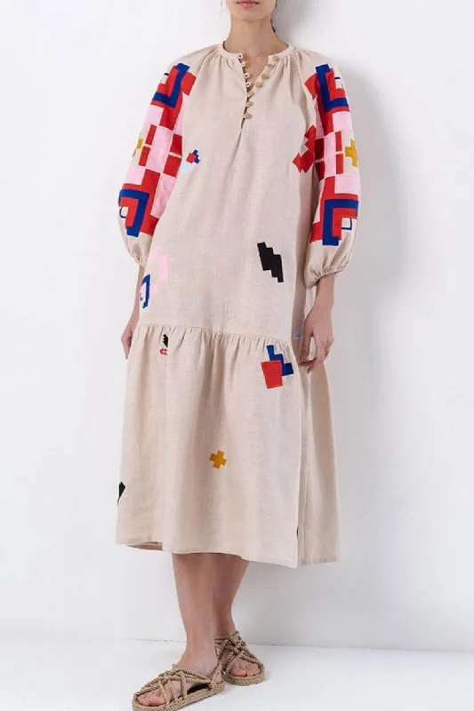 Linen Printed Lantern Sleeve Dress Best floral dresses for curvy figures