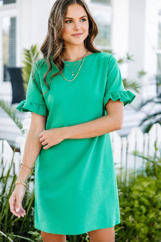 Can't Hide Kelly Green Ruffled Shift Dress Halter unclassified dresses