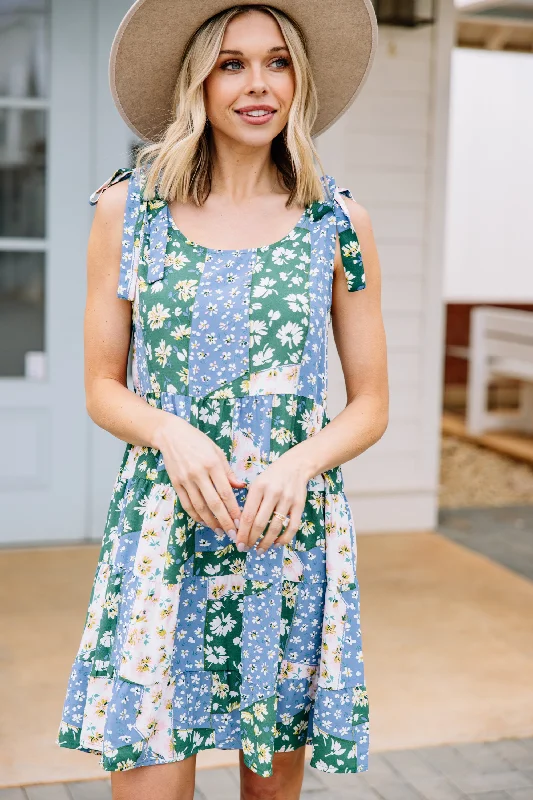 Can't Wait Green Mixed Print Sundress One-shoulder unclassified dresses