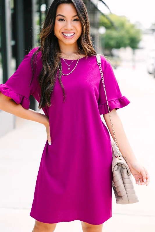 Caught Your Gaze Magenta Purple Shift Dress Denim unclassified dresses