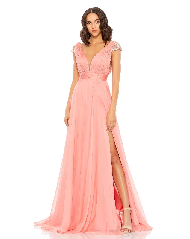 Chiffon Beaded Cap Sleeve A Line Gown Women's unclassified dresses