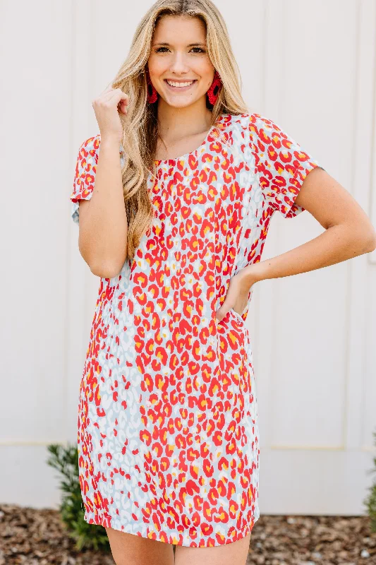 Clearly Bold Coral Pink Leopard Shift Dress Striped unclassified dresses