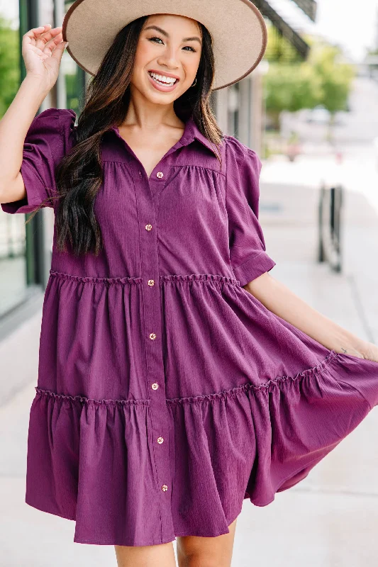 Do What You Love Plum Purple Babydoll Dress Earthy tone unclassified dresses