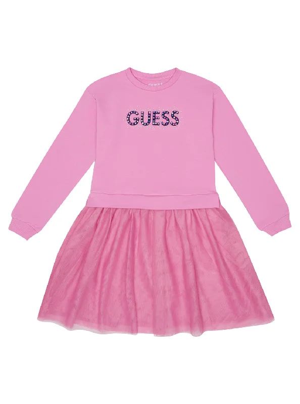 Eco Pink Logo Frill Dress (2-7) Silk unclassified dresses