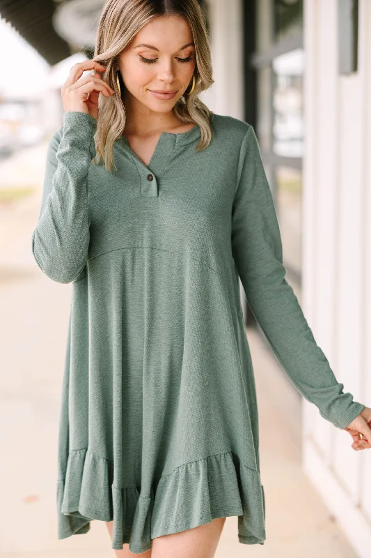 Let's Begin Olive Green Ruffled Dress Backless unclassified dresses