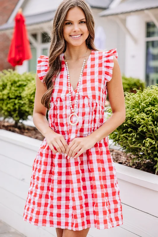 Looks Like Fun Red Gingham Babydoll Dress Anniversary unclassified dresses