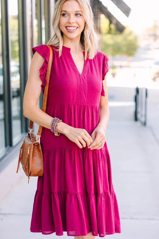 Make It Your Own Wine Red Tiered Dress Holiday unclassified dresses