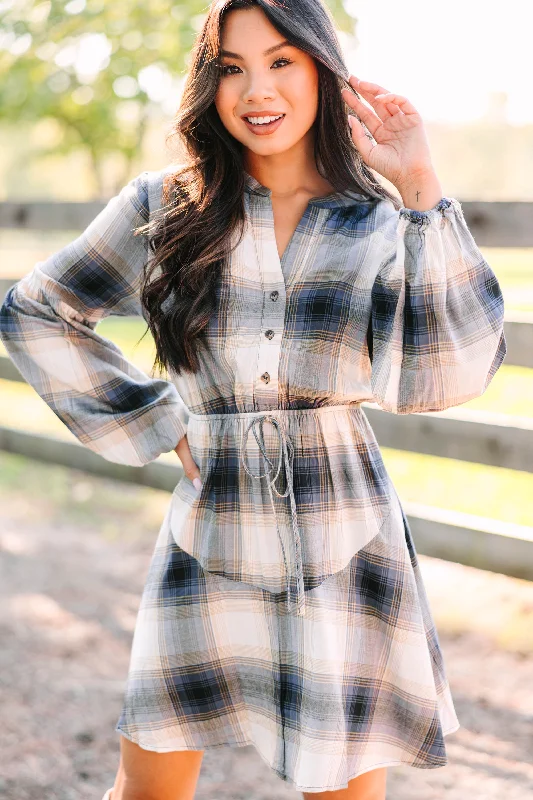 More Than Love Navy Blue Plaid Dress Trendy new unclassified dresses