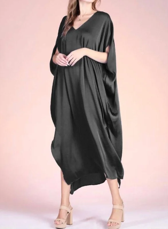 Silk Look Caftan In Black Designer unclassified dresses