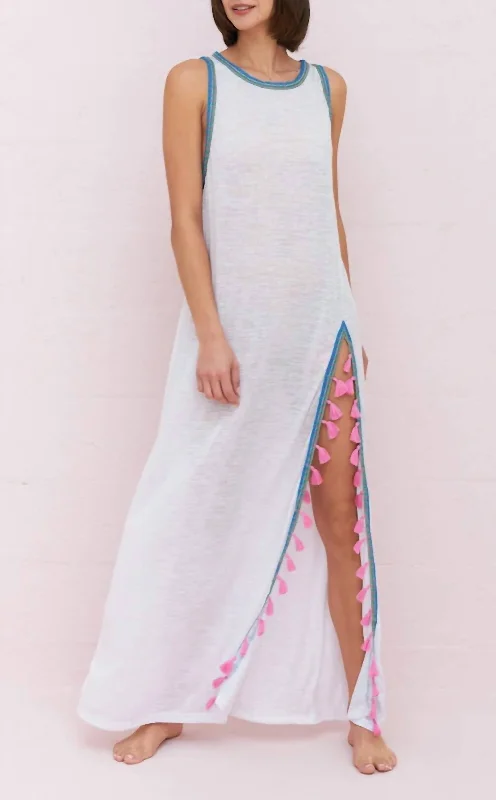 Tassel Slit Dress in White Engagement unclassified dresses