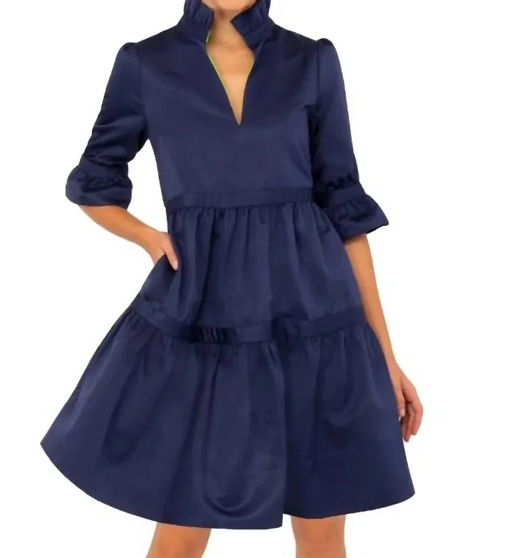 Teardrop Dress - Faille In Navy Polka dot unclassified dresses