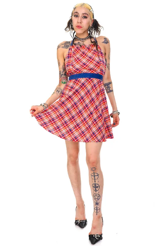 Vintage 70's Sweet Plaid Halter Wrap Dress - M Tulle unclassified dresses
