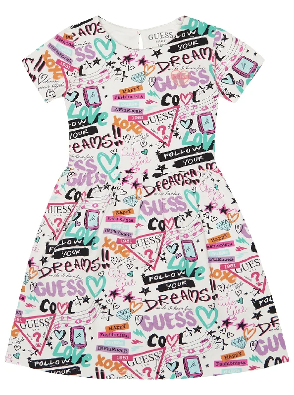 White Graffiti Print Logo Dress (2-7) Denim unclassified dresses