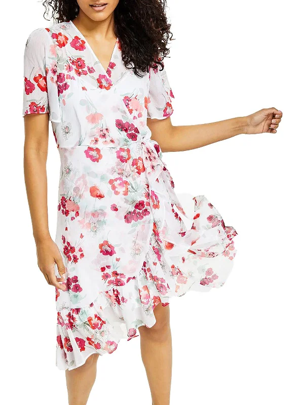 Womens Faux Wrap Knee-Length Wrap Dress Travel unclassified dresses