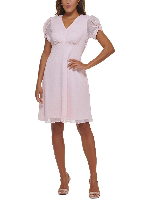 Womens Puff Sleeve Knee-Length Fit & Flare Dress Elegant unclassified dresses