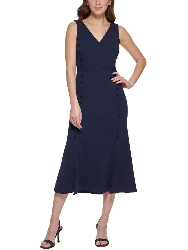 Womens Scuba Tea-Length Sheath Dress Denim unclassified dresses