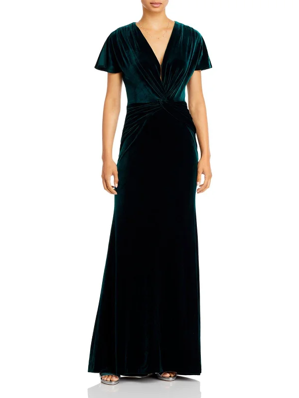 Womens Velvet Twist-Front Evening Dress Knitted unclassified dresses