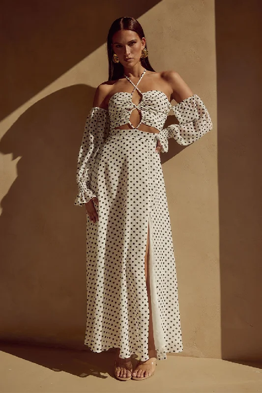 KARMA MAXI DRESS - WHITE POLKA Comfortable Maxi Look