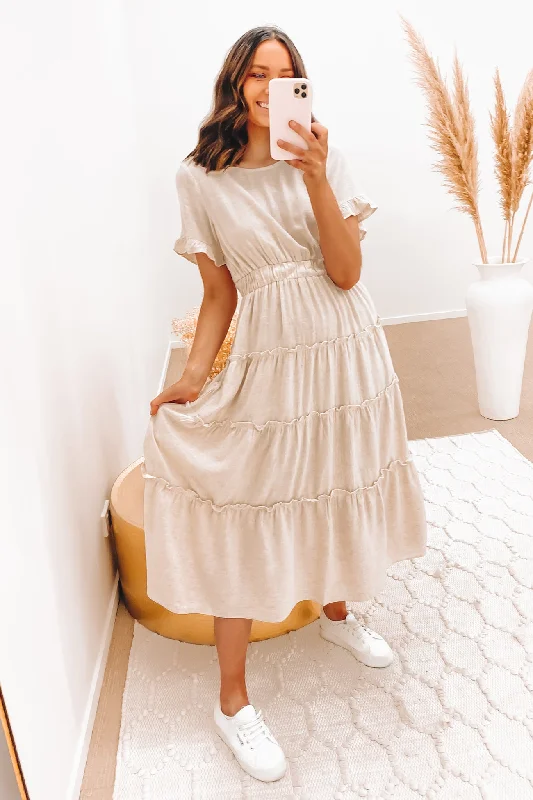 Dayton Midi Dress Beige Casual Midi Outfit