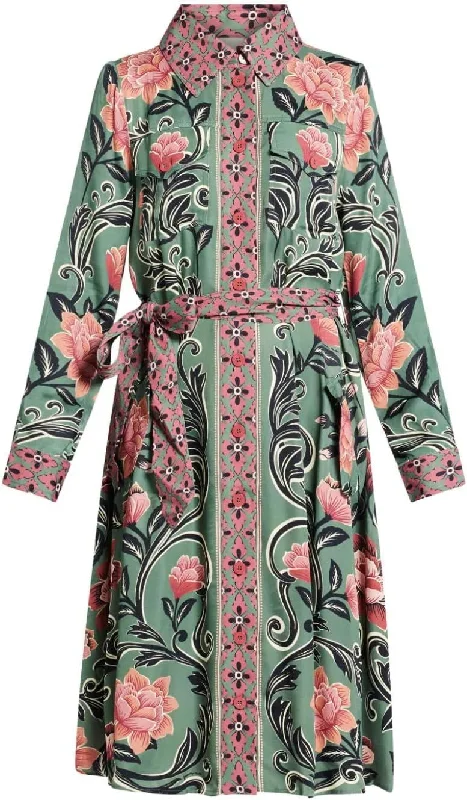 Farm Rio Women's Midi Dress, Arabesque Floral Green Printed Midi Outfit