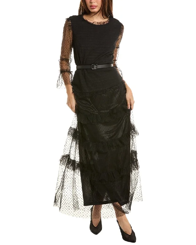 Pascale La Mode Textured Mesh Midi Dress Casual A-line Skirt