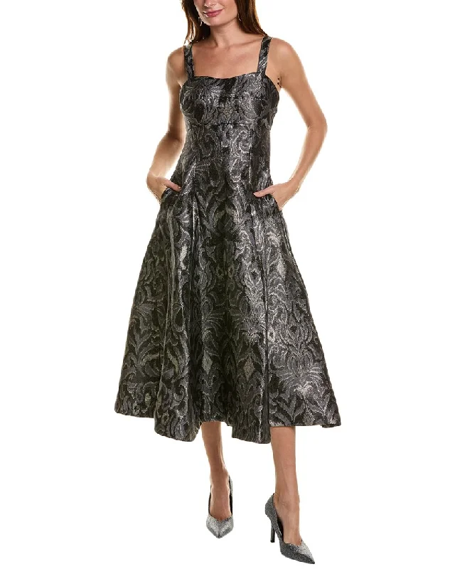 Taylor Metallic Jacquard Taffeta Printed Midi Dress Slim Midi Skirt