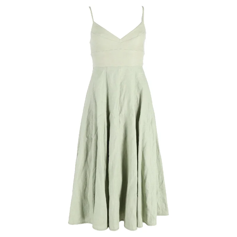 Zimmermann Dancer Picnic Midi Dress in Green Linen Tulle A-line Skirt